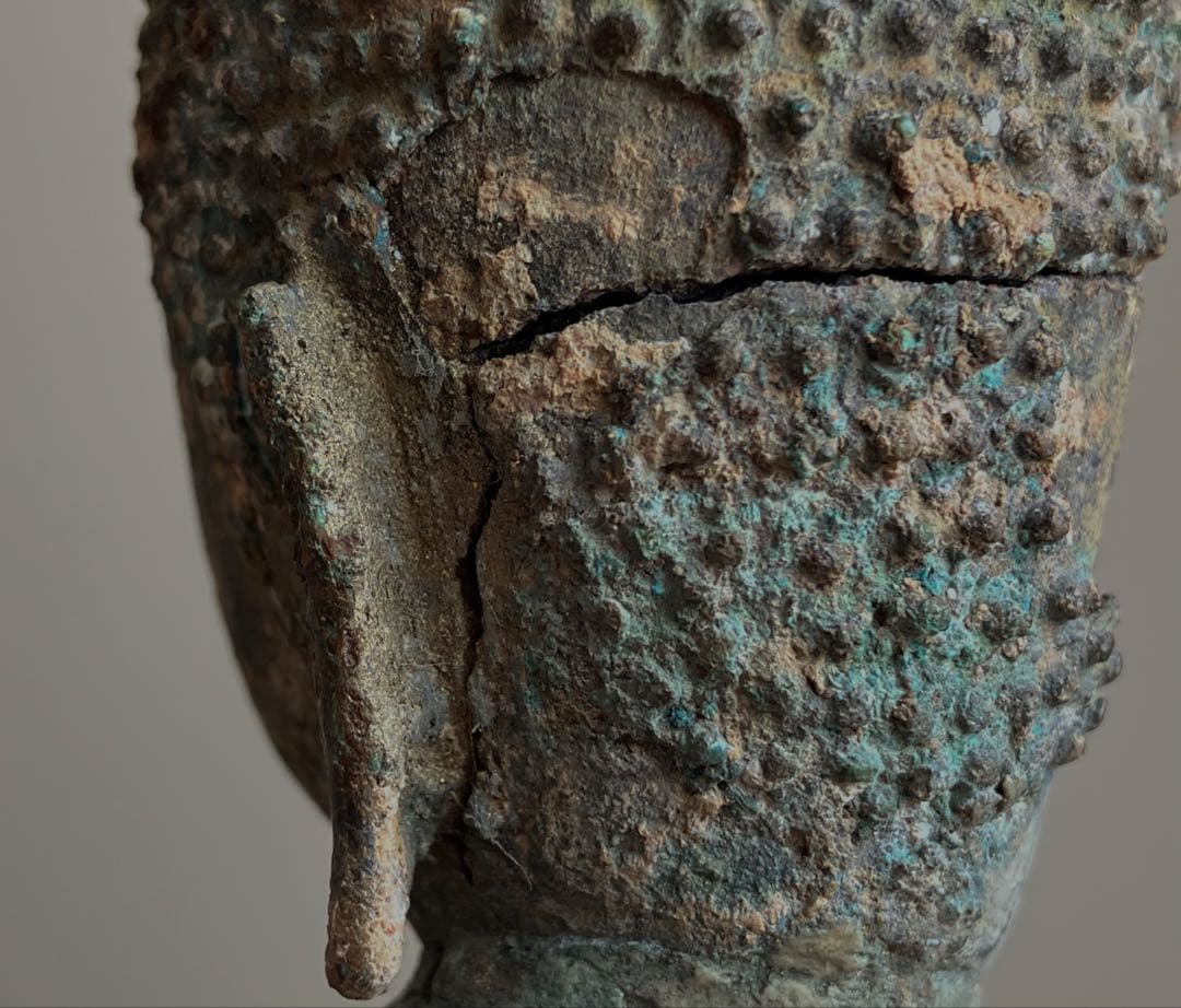 【悟り仏。タイ青銅古仏】アユタヤ王朝初期〜中期14〜15世紀頃 骨董仏教美術彫刻