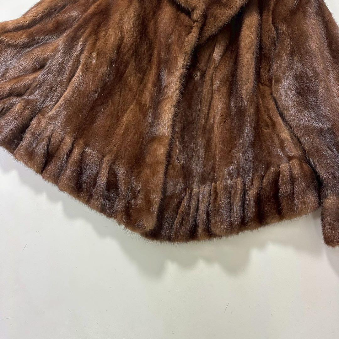 レアデザイン◎ツヤ◎色味◎デミバフミンク ファーコート 裾袖フレア クロップド丈