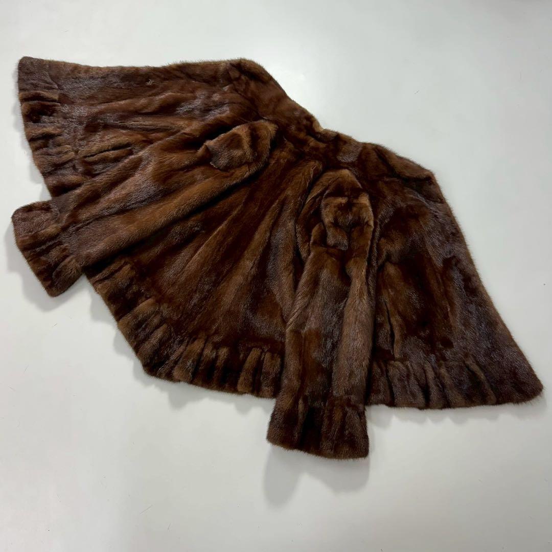 レアデザイン◎ツヤ◎色味◎デミバフミンク ファーコート 裾袖フレア クロップド丈