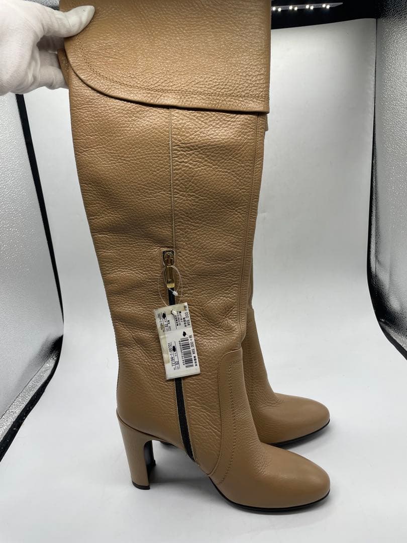 美品 Fabiani イタリア製 羊革 ロングブーツ 38 24cm ベージュ