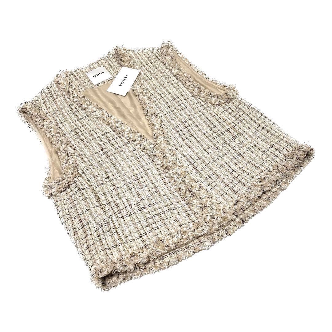 【タグ付き】LETICIA　レティシア　ベスト　フリンジ　ツイード　38　M相当