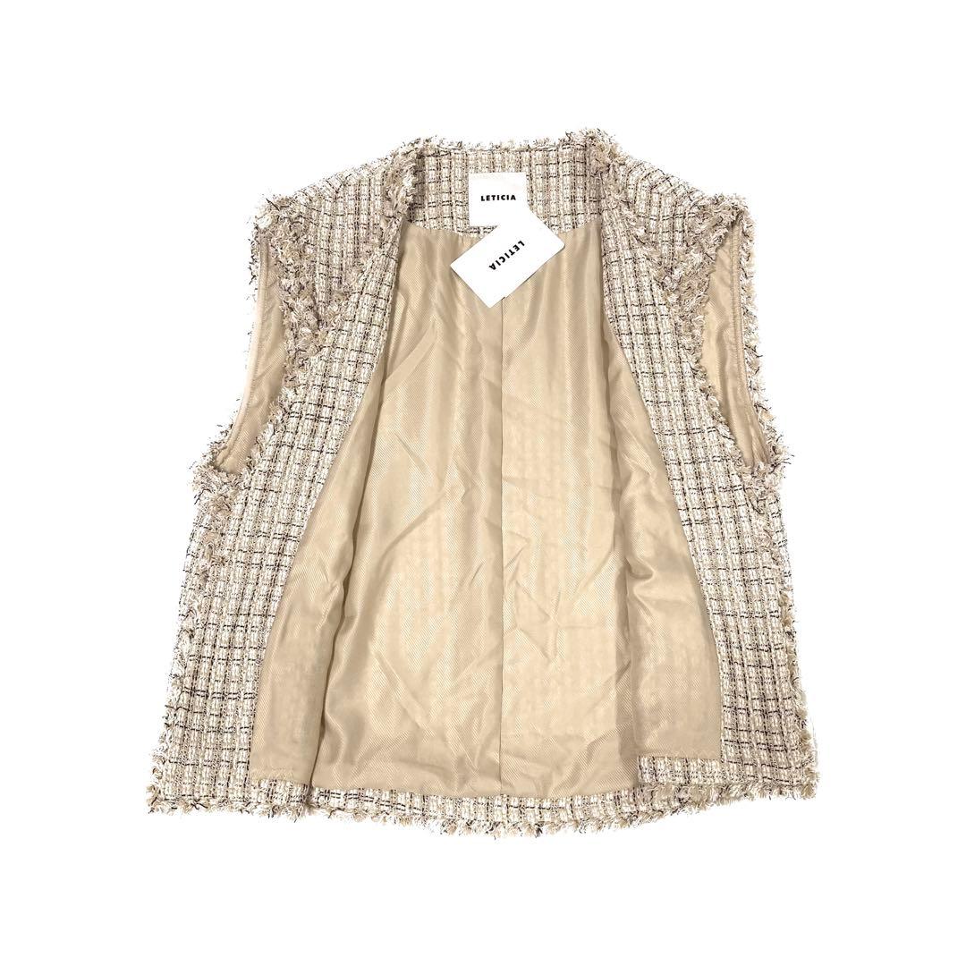 【タグ付き】LETICIA　レティシア　ベスト　フリンジ　ツイード　38　M相当