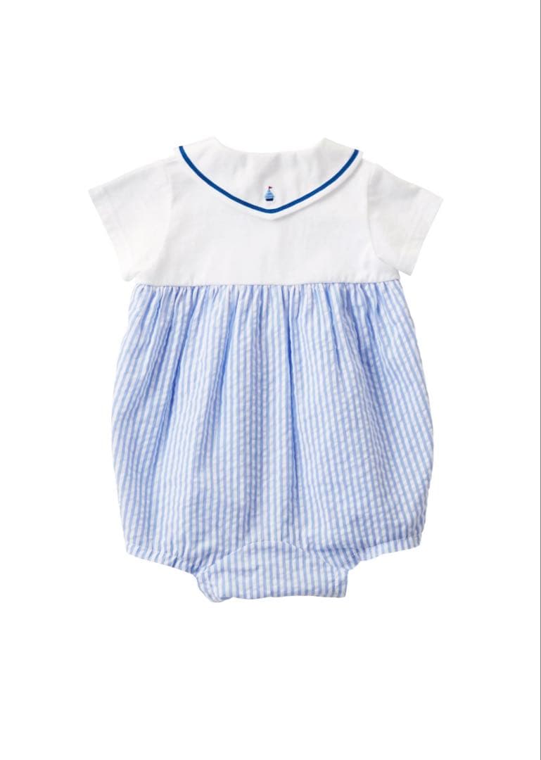 【最終価格】ファミリア　セーラー衿現行品ロンパースカバーオール　ストライプブルー