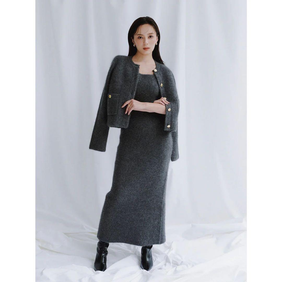 試着のみ anuans カシミヤブレンドキャミソールニットワンピース グレー M