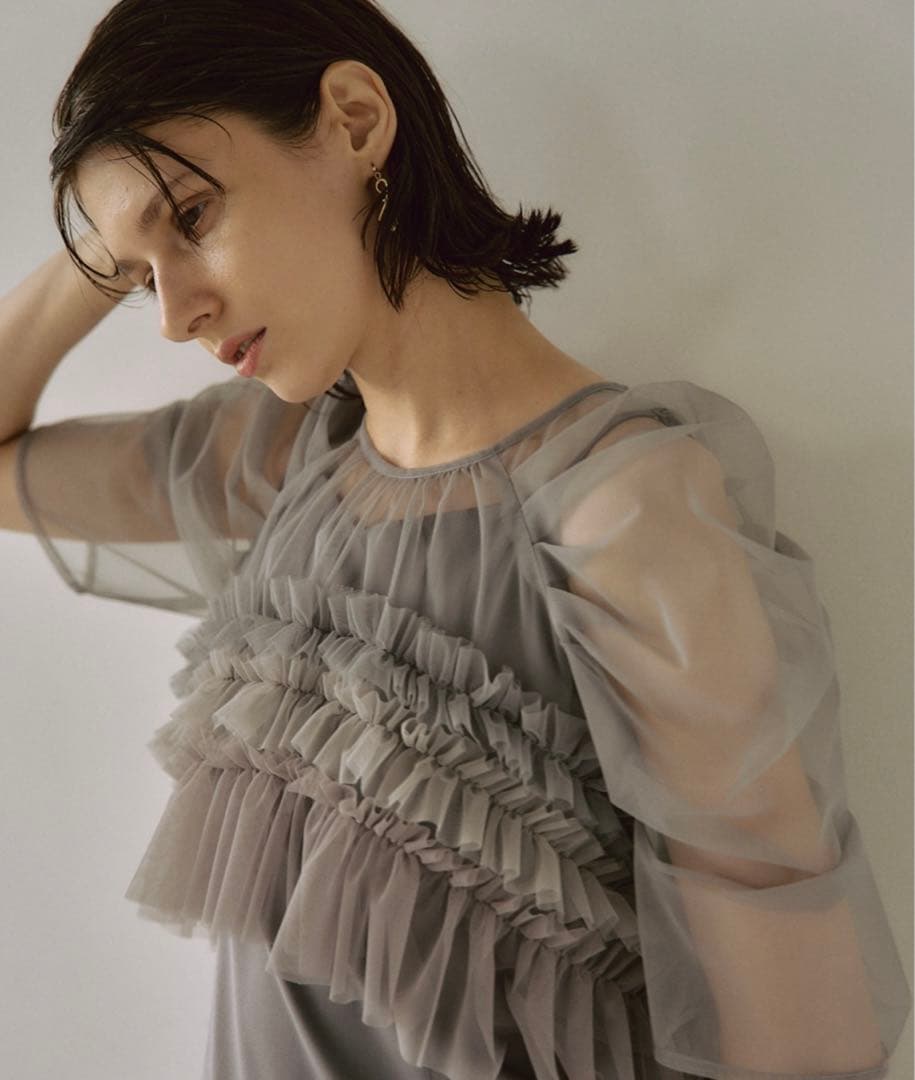 LE'RURE Ruffle tulle airy dress グレー　Sサイズ