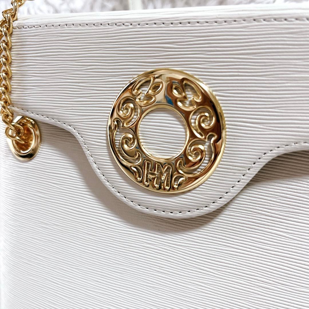 極美品✨ハナエモリ バニティバッグ ハンドバッグ レザー サークルロゴ　白