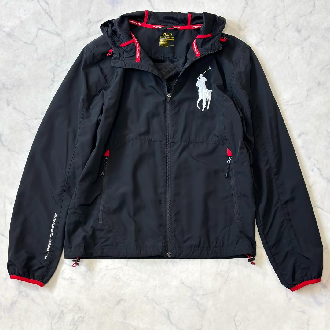 ポロラルフローレン パーカーナイロンジャケット ビッグポニー 袖ロゴ 黒 tu2