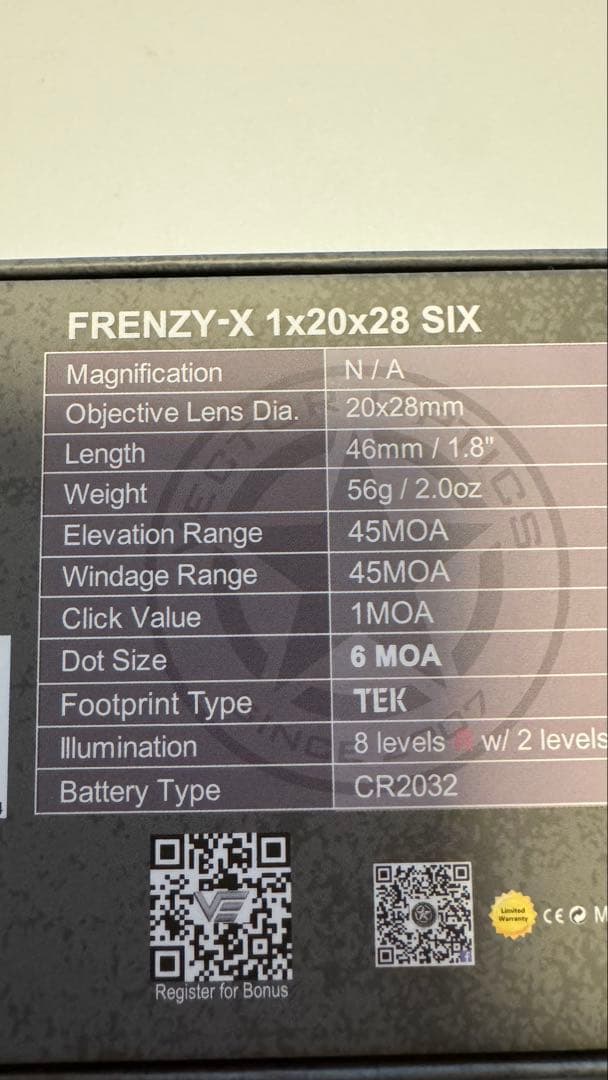 トイガン VECTOR OPTICS FRENZY-X 1x20x28 SIX 6 MOA