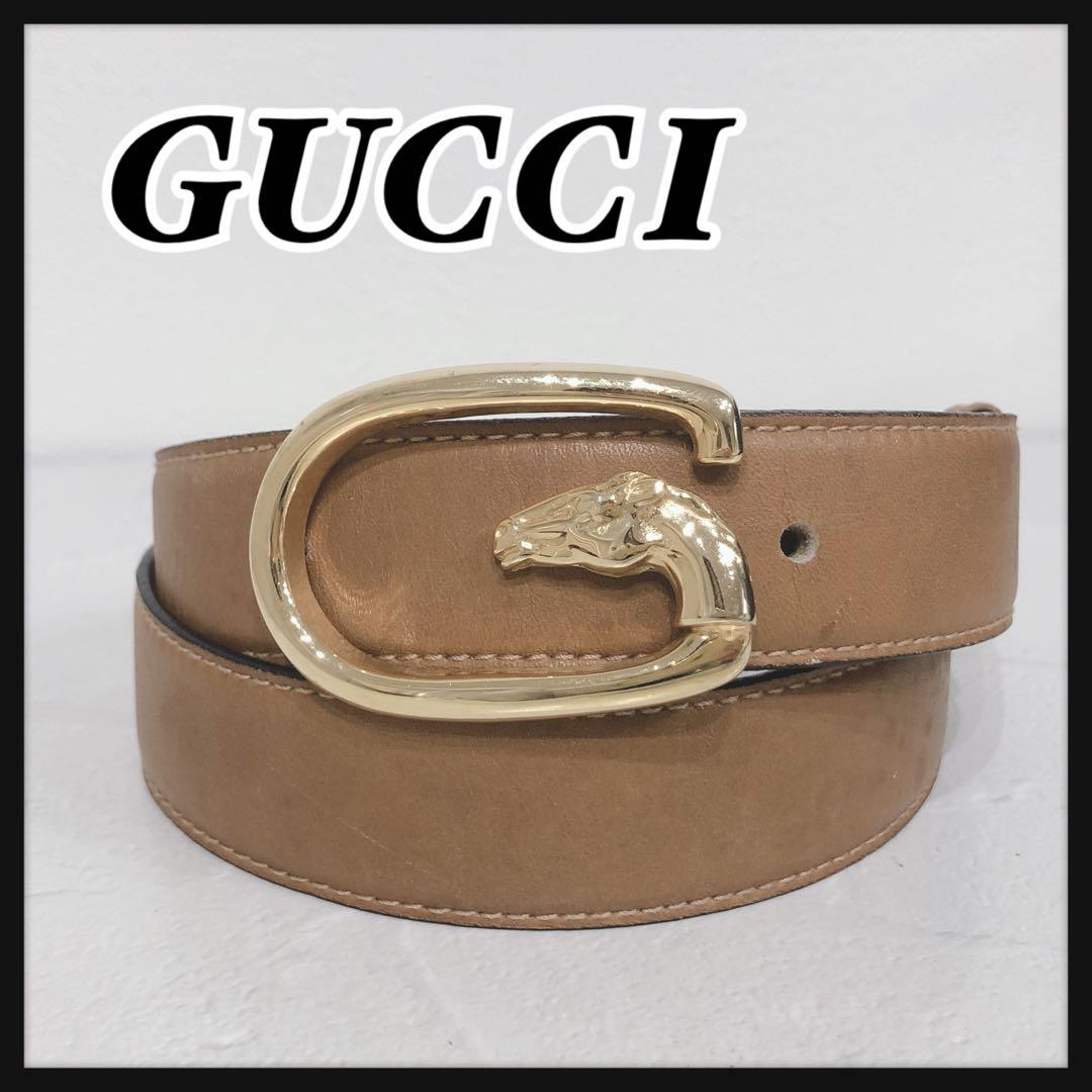 ☆GUCCI☆ グッチ 馬モチーフ バックルベルト ブラウン ゴールド金具