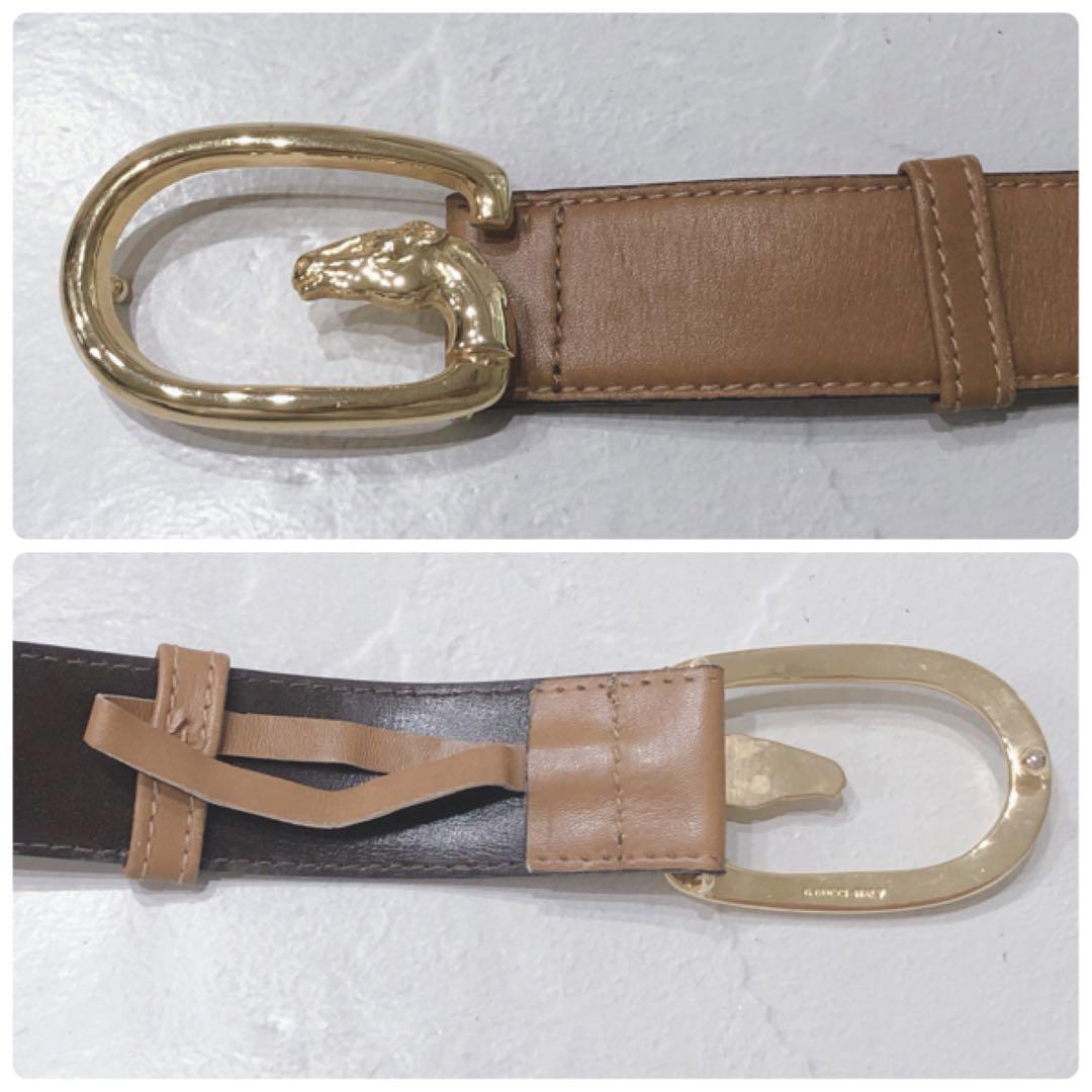 ☆GUCCI☆ グッチ 馬モチーフ バックルベルト ブラウン ゴールド金具