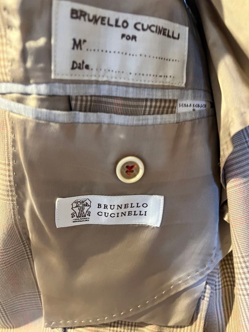 BRUNELLO CUCINELLI ベージュ チェック柄 ビジネスジャケット