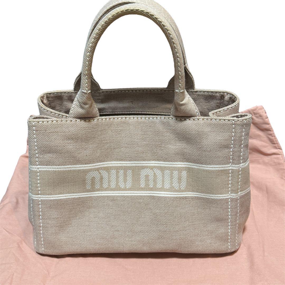 ミュウミュウ miumiu キャンバス トート ハンドバッグ ベージュ バッグ