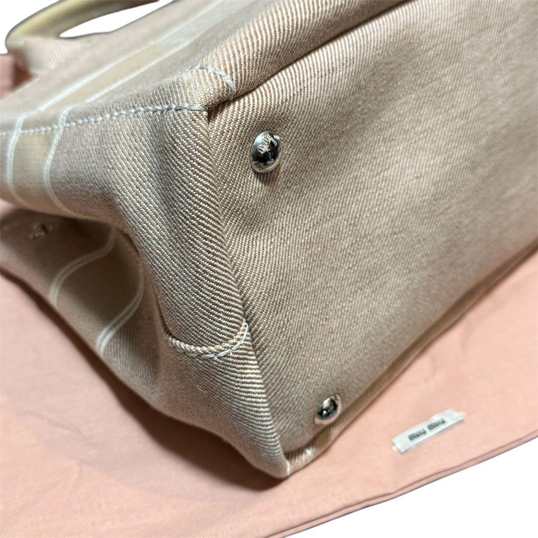 ミュウミュウ miumiu キャンバス トート ハンドバッグ ベージュ バッグ