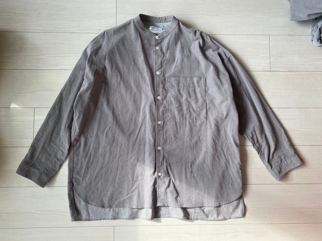 HUIS 遠州織物 みじんコールバンドカラーオーバーシャツ アッシュグレー