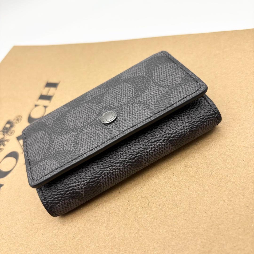 【COACH☆新品】5 リング キーケース シグネチャー キャンバス チャコール