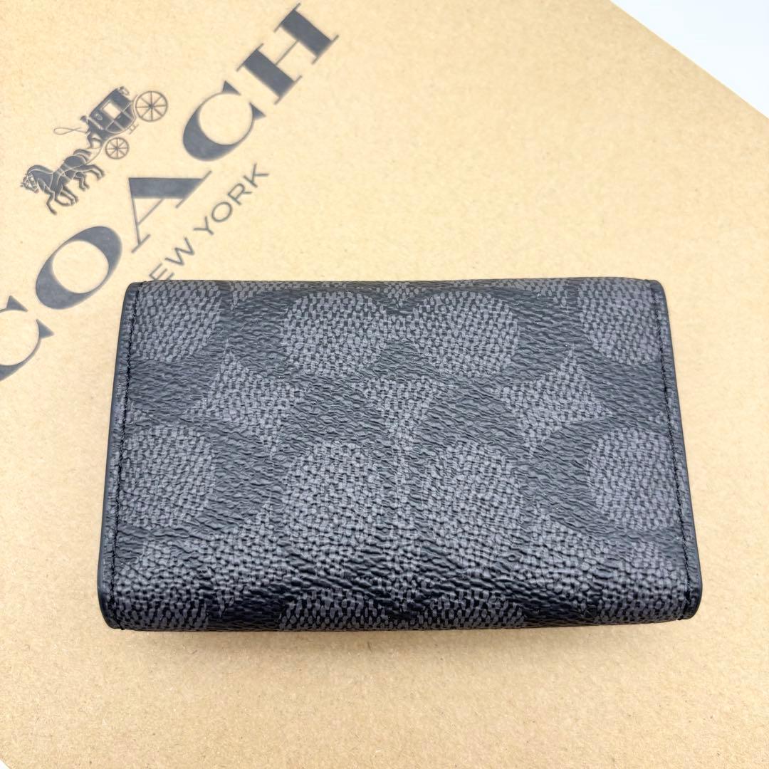 【COACH☆新品】5 リング キーケース シグネチャー キャンバス チャコール