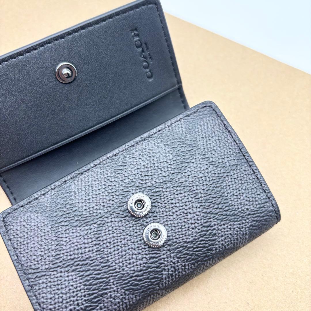 【COACH☆新品】5 リング キーケース シグネチャー キャンバス チャコール