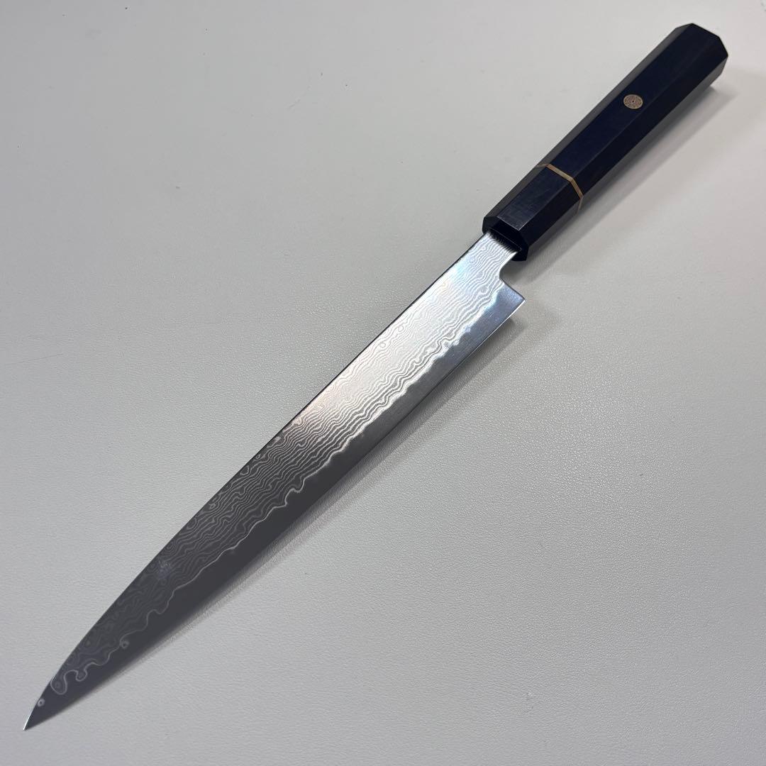 240mm 柳刃包丁 墨流しダマスカス黒檀八角柄　刺身包丁 和包丁︐