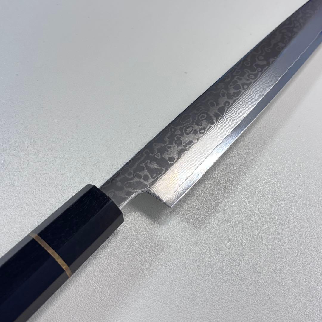 240mm 柳刃包丁 墨流しダマスカス黒檀八角柄　刺身包丁 和包丁︐