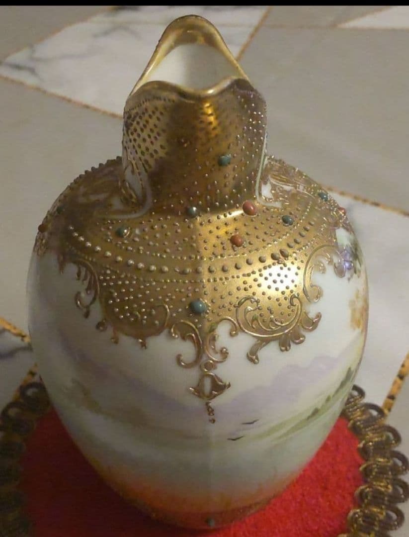 美*穂様 オールドノリタケ 金彩 メイプルリーフ エナメルビジューの美しい風景絵