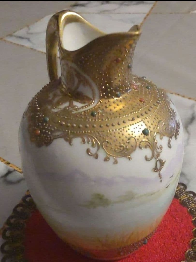 美*穂様 オールドノリタケ 金彩 メイプルリーフ エナメルビジューの美しい風景絵