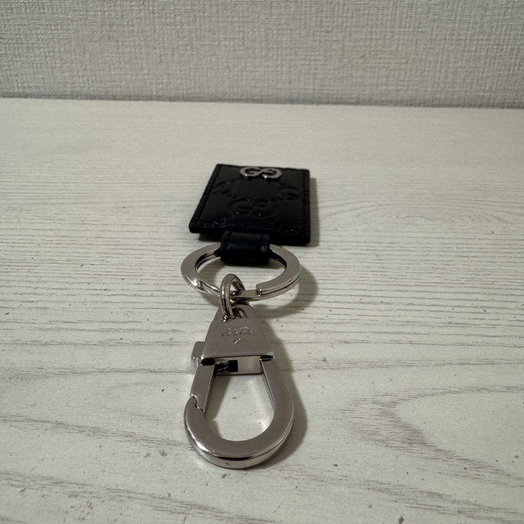 【新品同様】グッチ GUCCI キーリング シマ　GG レザー ブラック　黒