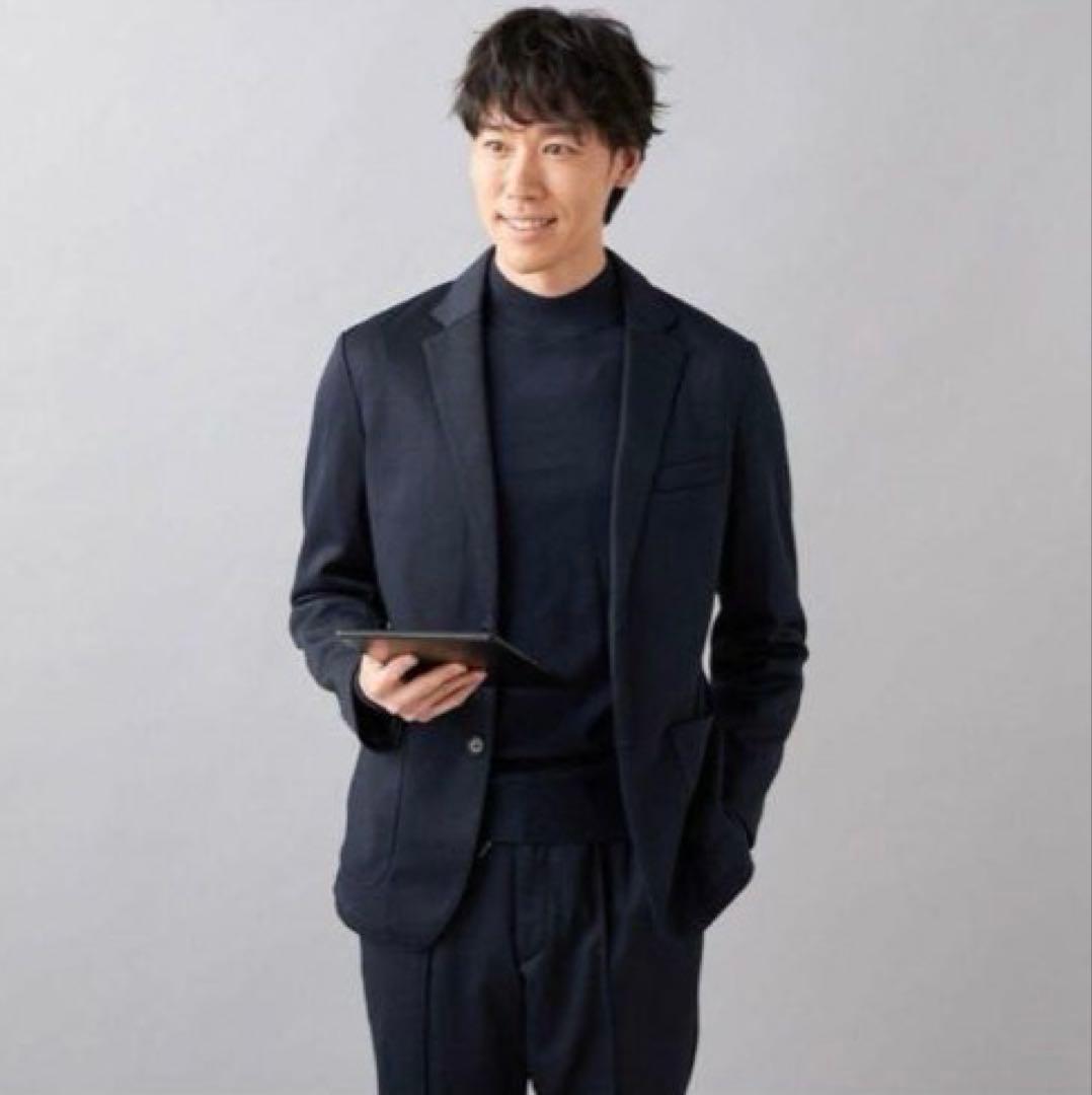 未使用タグ付【金のパジャマスーツ】プレミアムウールジャージセット 紺無地調　M