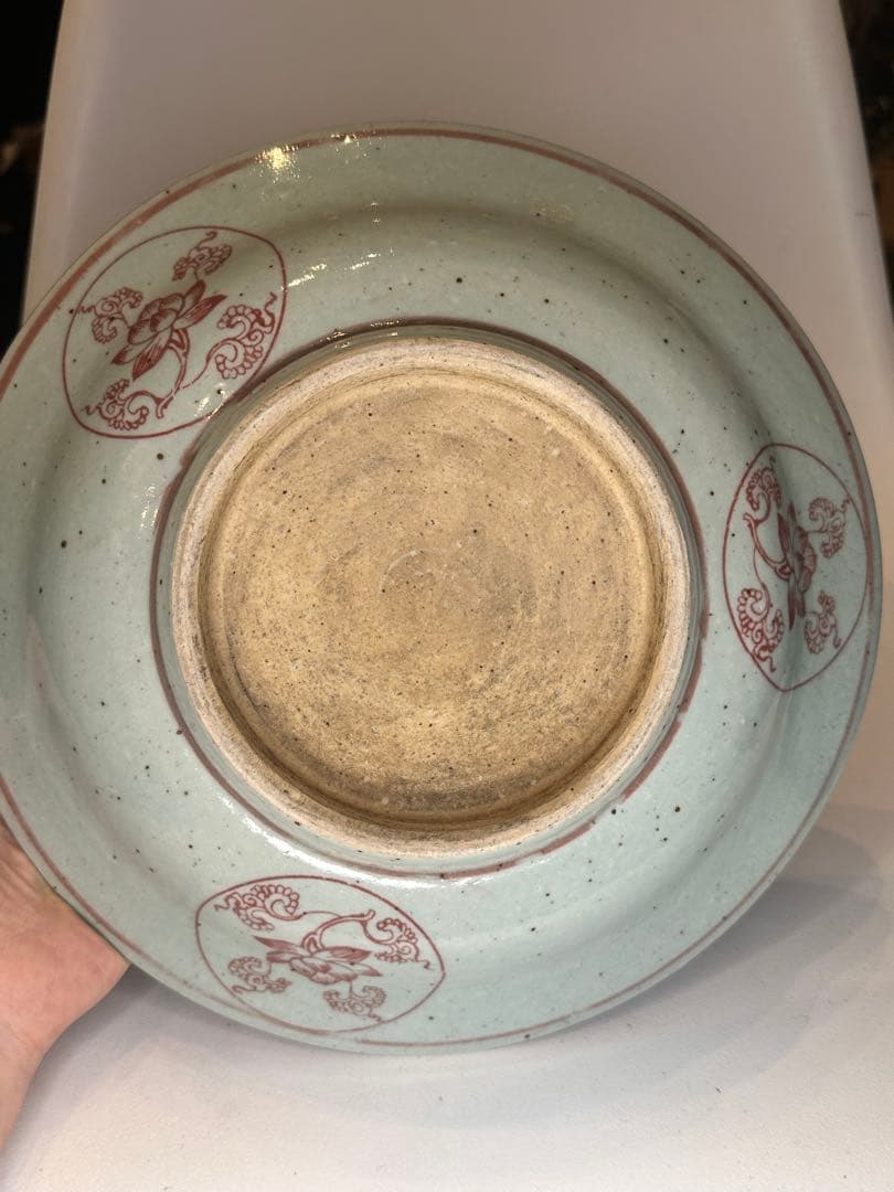 中国 明時代 釉裏紅 荷花文 皿 古陶磁 骨董品 美術品