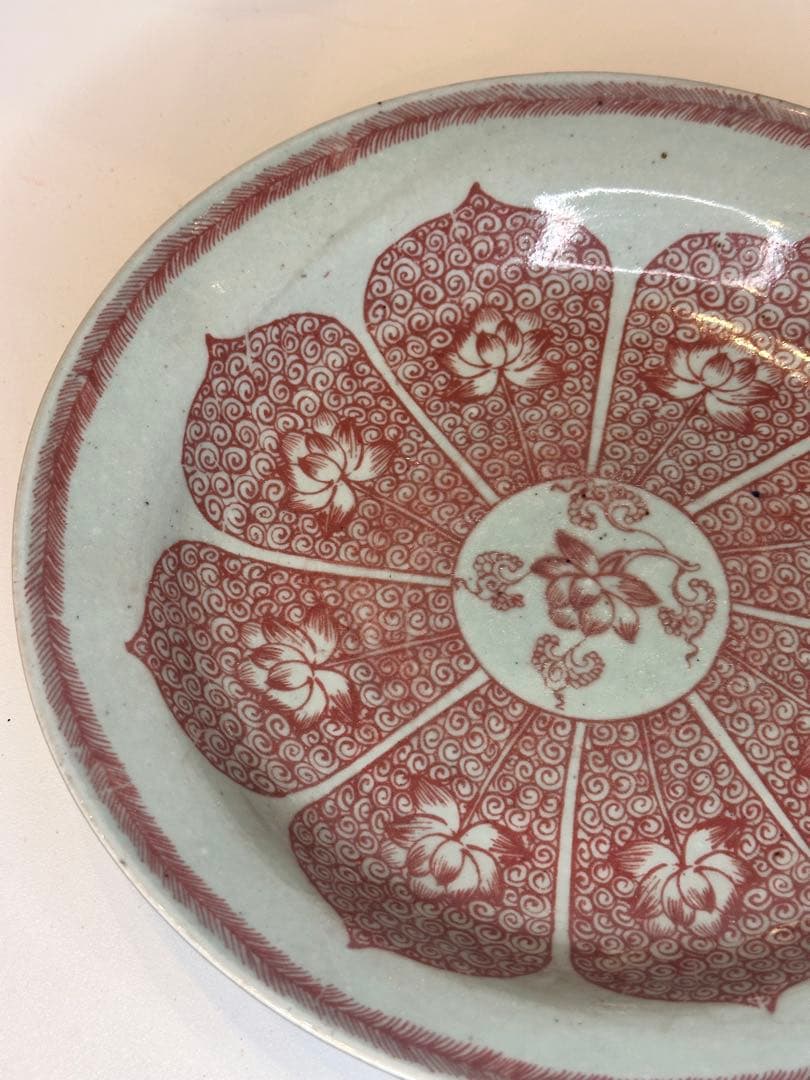 中国 明時代 釉裏紅 荷花文 皿 古陶磁 骨董品 美術品