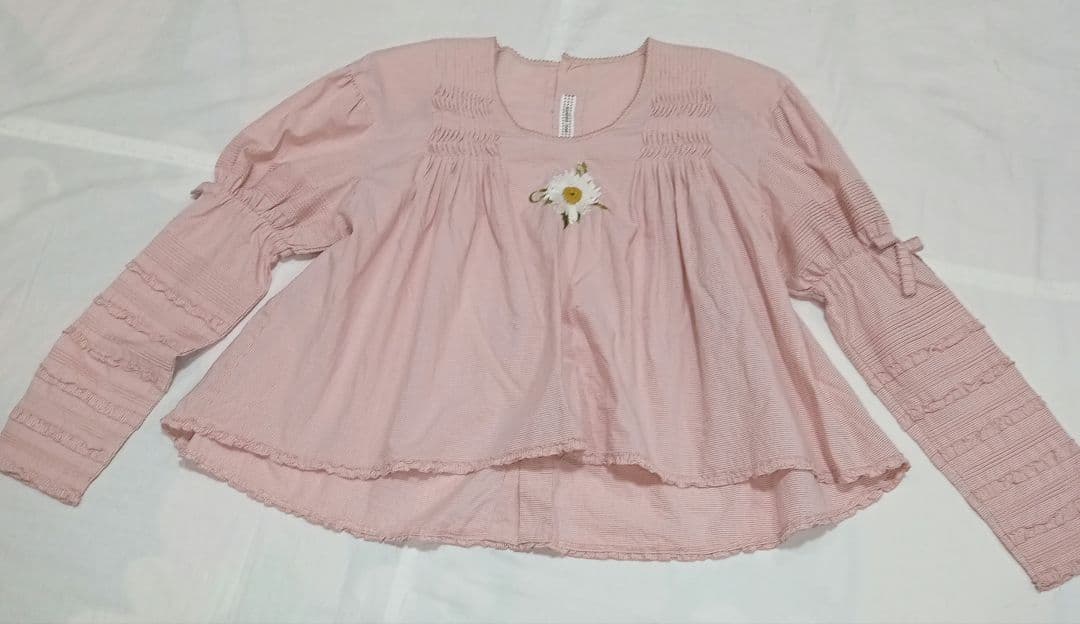 c*y様 カネコイサオ ブラウス マトンスリーブ ギンガムチェック 花柄刺繍