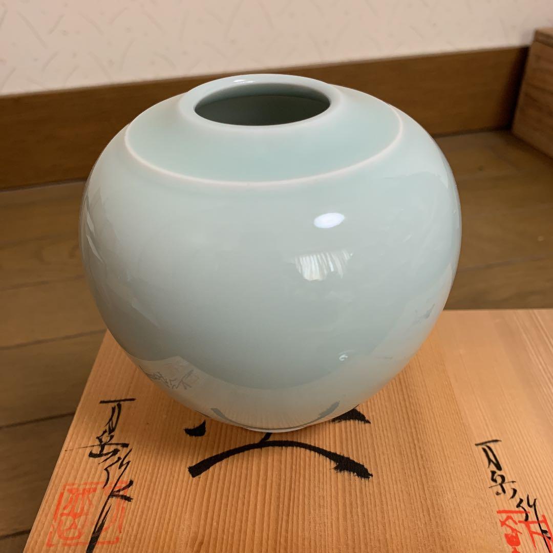 ⑦ 松本城御用窯六代目陶工　木村万岳作 青白磁  茶碗