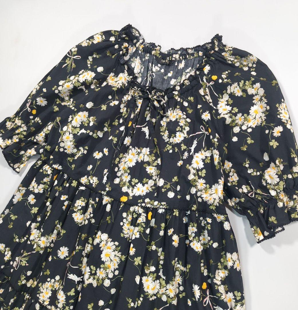 ピンクハウス　マーガレットリース柄　ワンピースドレス　フリル　ひよこ　ミディ丈