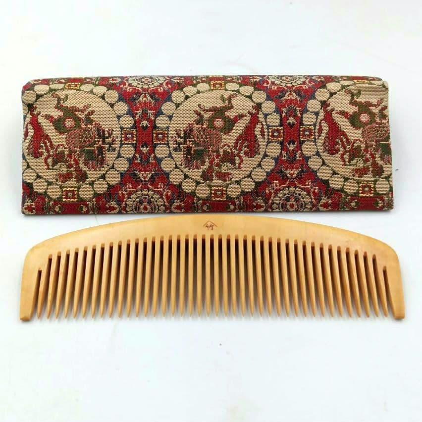 十三や工房 薩摩つげ とき櫛 つげ櫛 四寸 龍村美術織物 獅子狩文錦 ケース