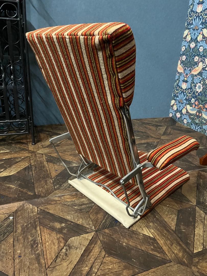 折りたたみ 座椅子 ストライプ 昭和レトロ 当時物 インテリア ビンテージ
