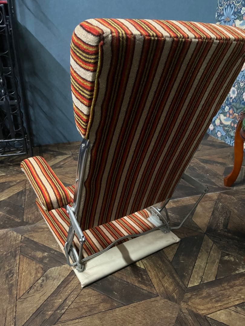 折りたたみ 座椅子 ストライプ 昭和レトロ 当時物 インテリア ビンテージ