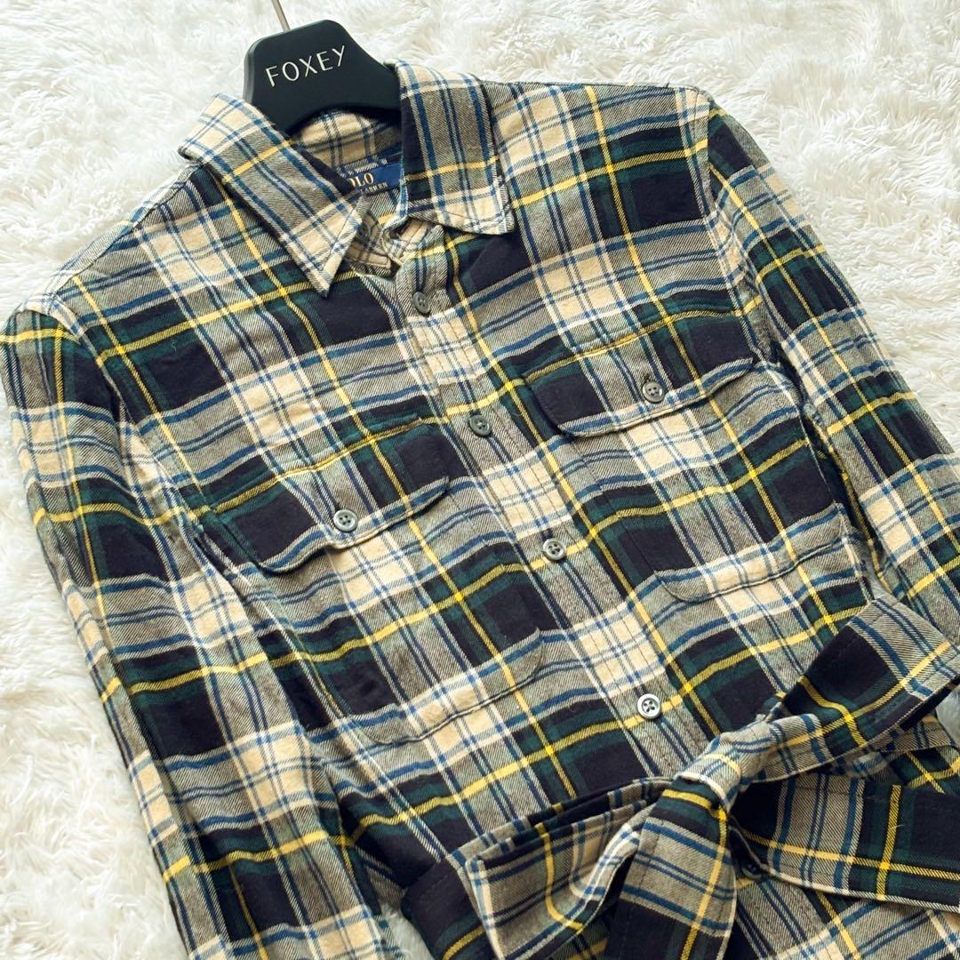 ポロラルフローレン　シャツワンピース　ウール　チェック　ロング　リボン　長袖