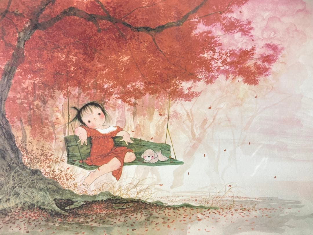 【真作保証】中島潔「秋」リトグラフ 直筆サイン 版画 絵画 額装