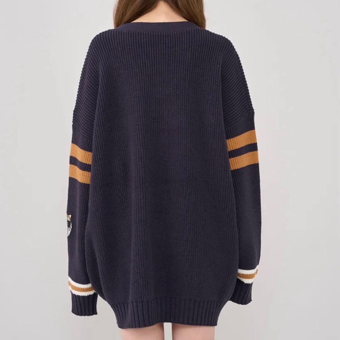 Darich ダーリッチ カレッジワッペンVネックニットカーディガン ネイビー