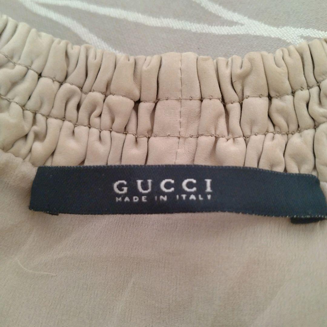 Gucci ベージュ レザー シングルライダースジャケット 40 ヴィンテージ