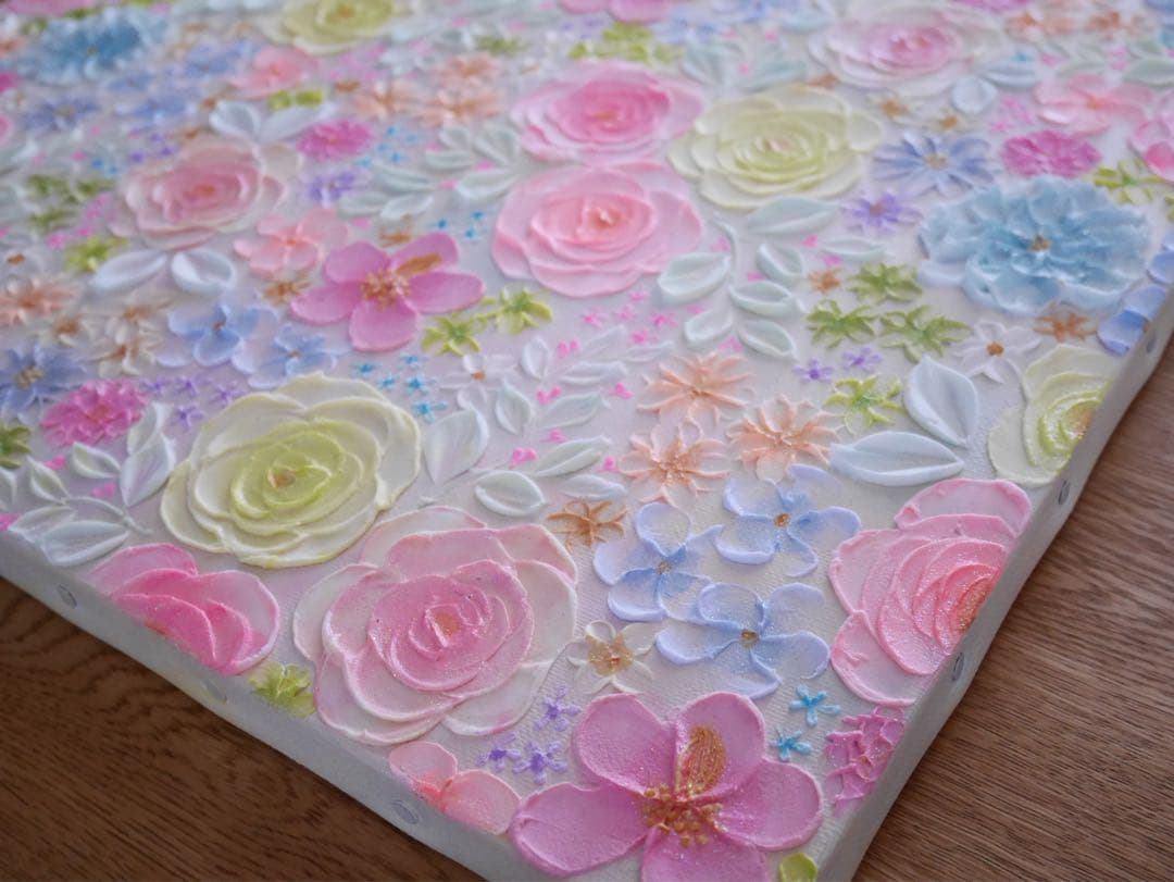 立体的花柄　アクリル絵画 テクスチャーアート フランフラン フラワー　ボタニカル