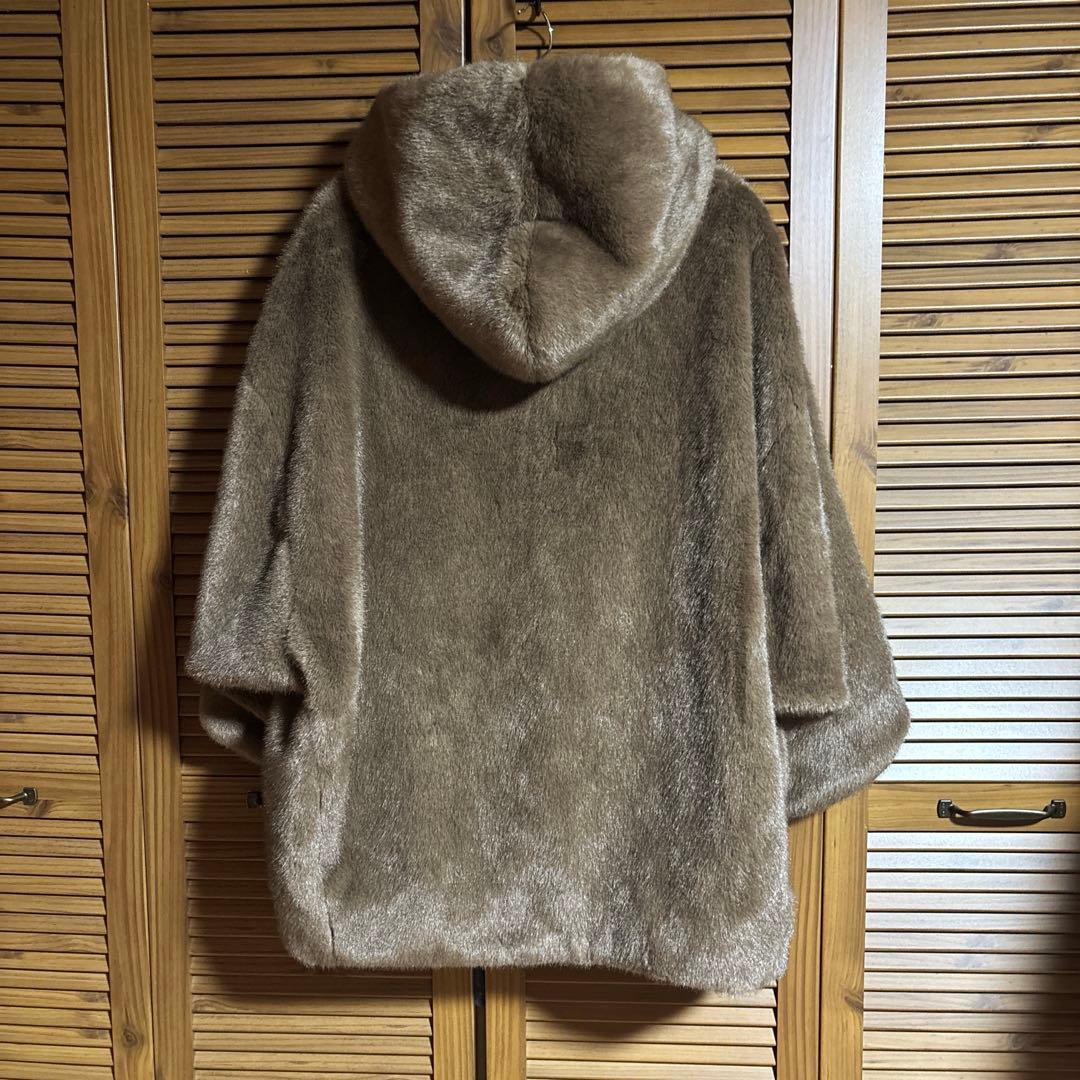 値下げ DOUDOU(ドゥドゥ)ファーポンチョコート ブラウン ダブルジッパー