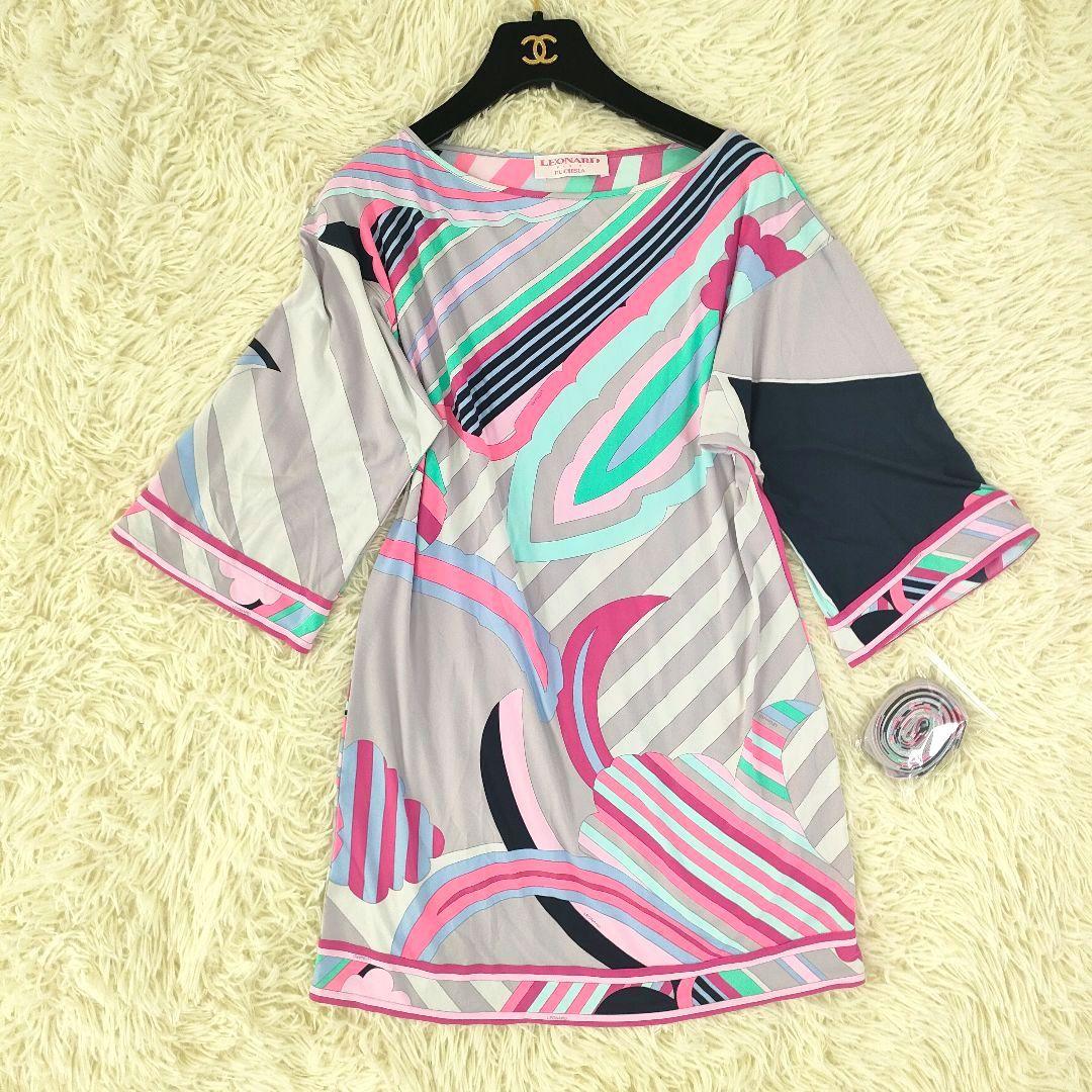 ほぼ未使用 近年物 レオナール チュニック 幾何学柄 マルチカラー イタリア製