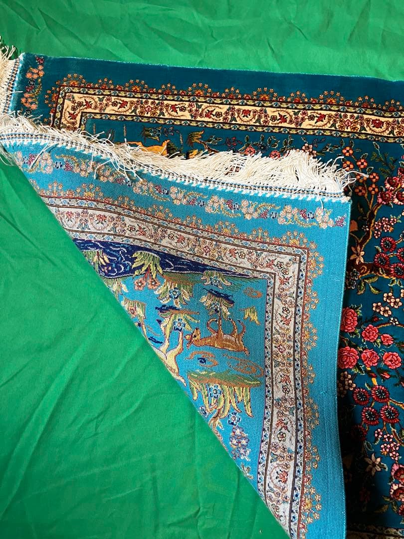 ペルシャ絨毯 青柄シルク 90cm×58cm