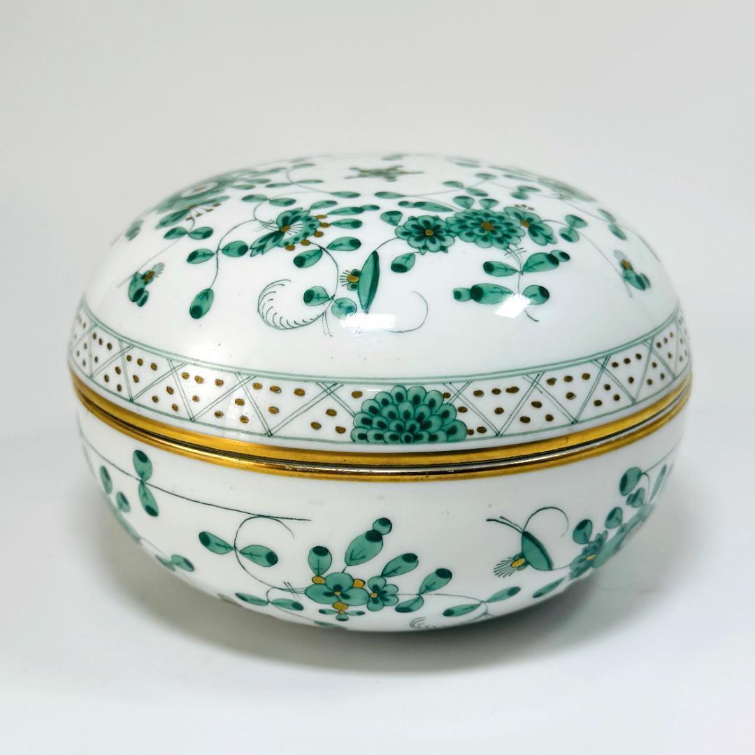 マイセン/1級品/インドの華/リッチグリーン/シュガーポット/蓋付/アンティーク