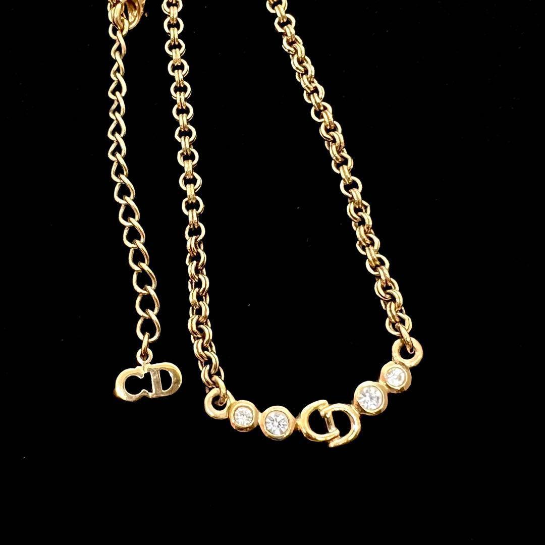 美品✨クリスチャン ディオール ネックレス ゴールド ラインストーン CDロゴ