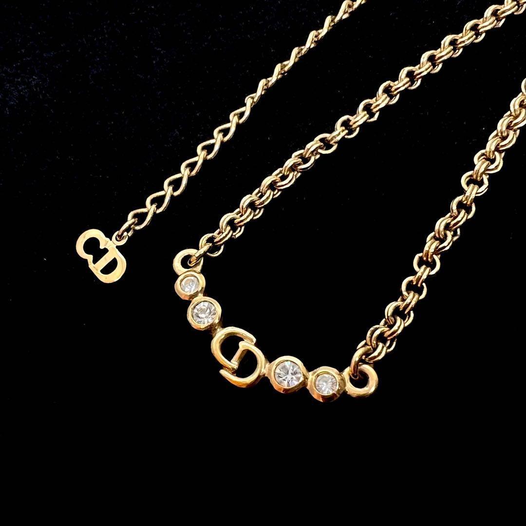 美品✨クリスチャン ディオール ネックレス ゴールド ラインストーン CDロゴ