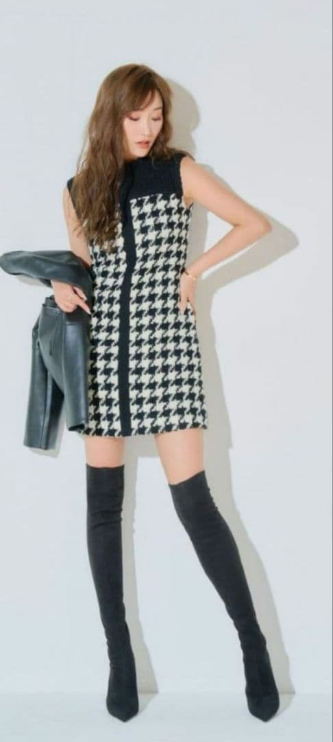 【値下げ】sheller シェリエ ハウンドトゥースツイードドレス