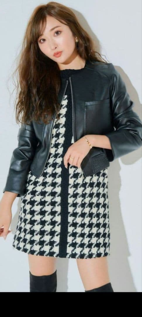 【値下げ】sheller シェリエ ハウンドトゥースツイードドレス