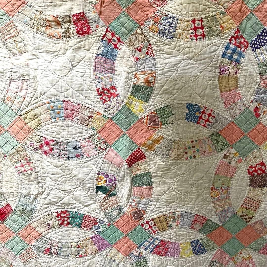 アンティークキルトビンテージ　パッチワークダブルウェディング　フィードサック