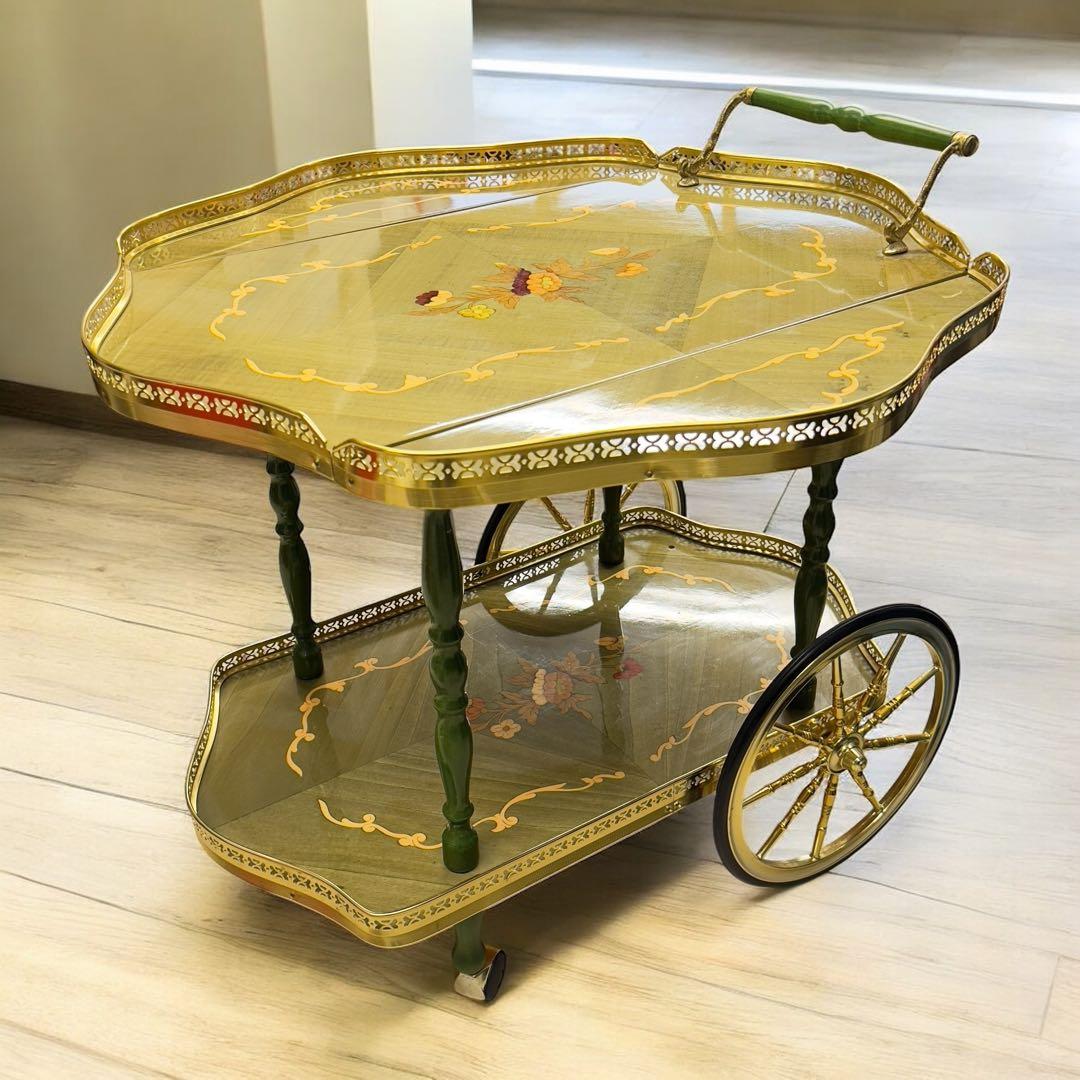 アンティーク　キッチンワゴン　バタフライテーブル　キャスター付